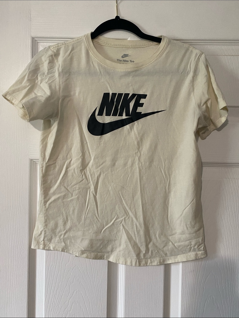 Nike Kids Cream Short Sleeve Tee with Black Swoosh